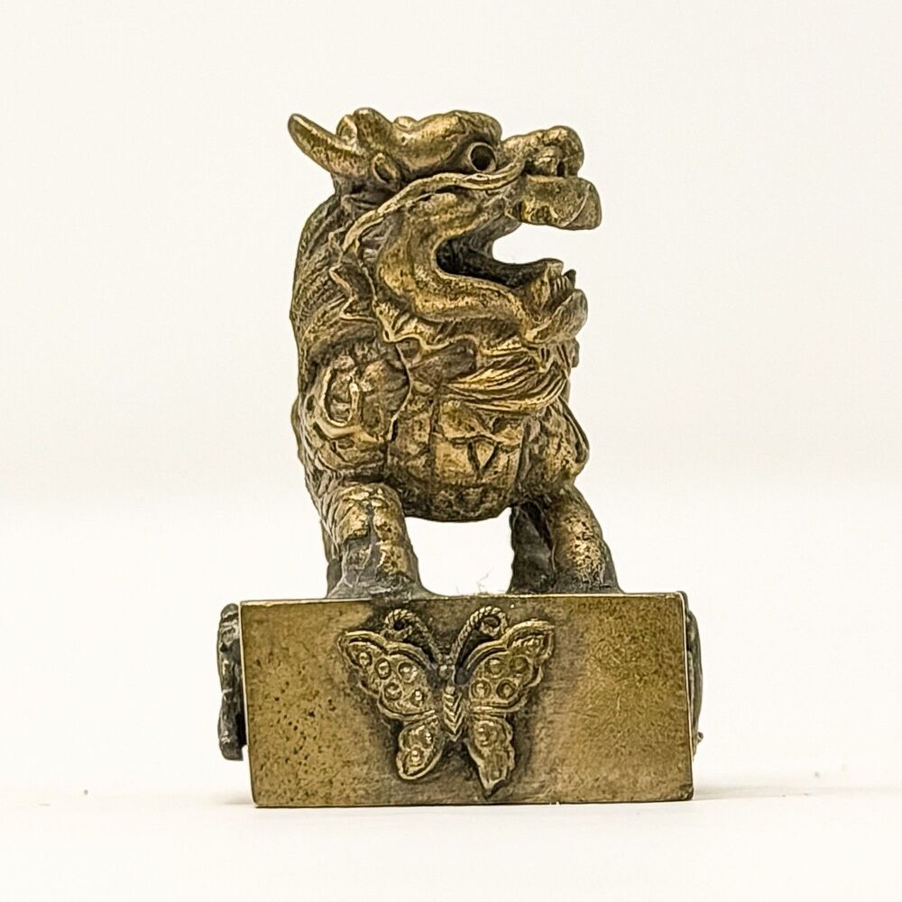Vintage Brass Foo Dog Figurine Heavy Mini Asian Guardian Lion Statue - Picture 4 of 9